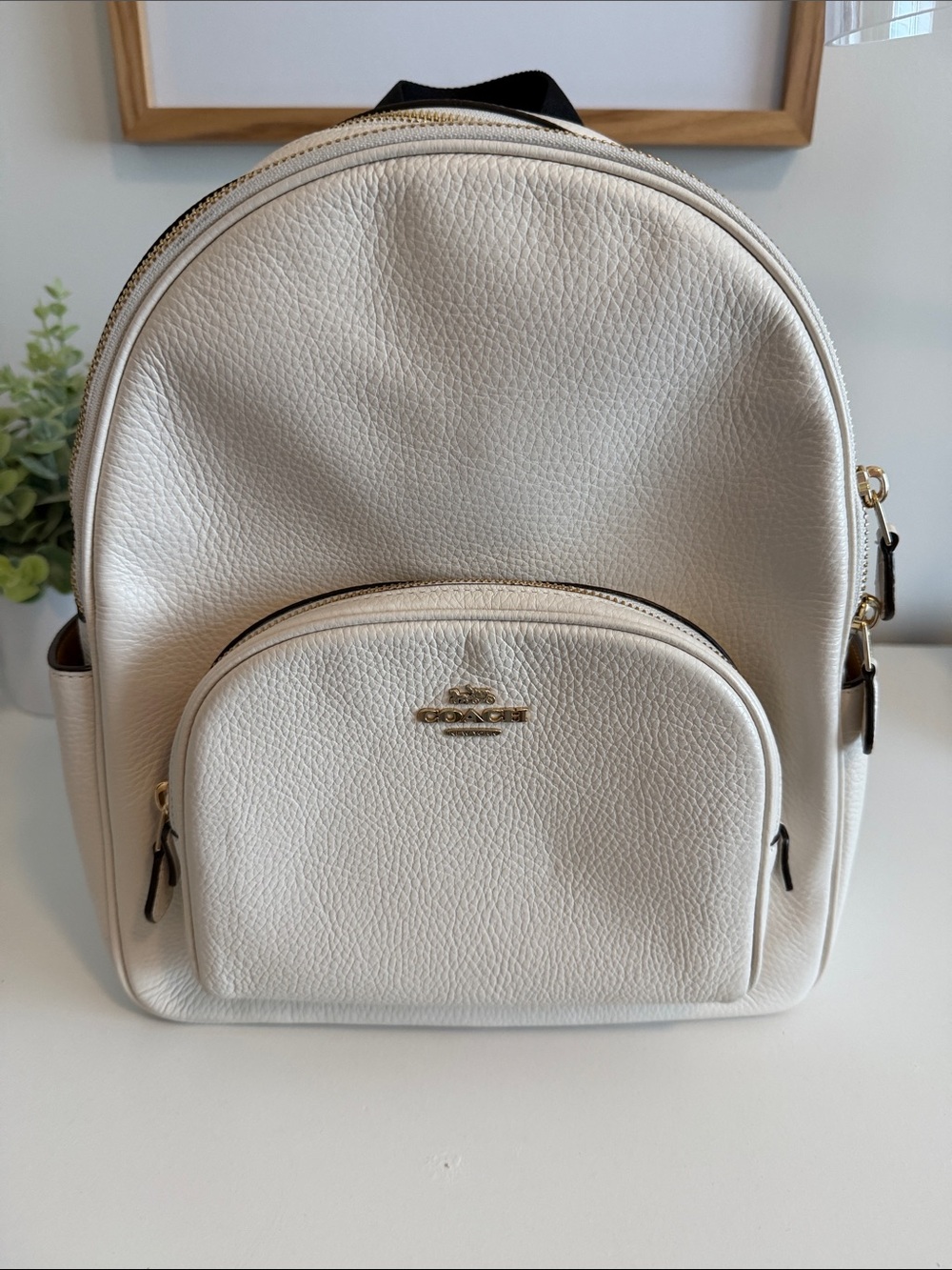 Coach Cream Pebbled Leather Mini Backpack with Gold Hardware